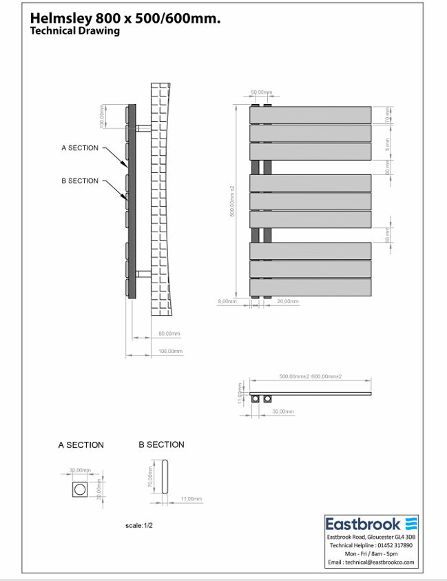 Eastbrook Helmsley Straight Vertical Designer Towel Rail in Matt Grey