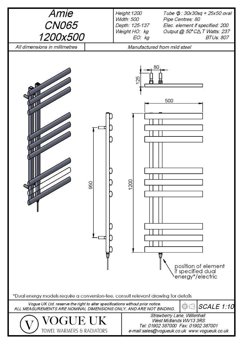 Vogue Amie Designer Heated Towel Rail in Chrome