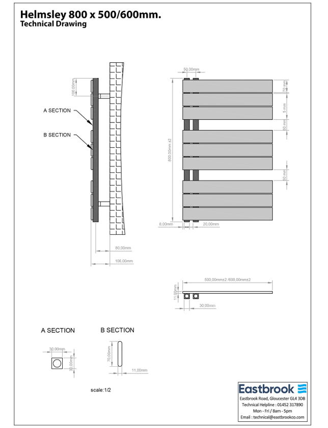 Eastbrook Helmsley Straight Vertical Designer Towel Rail in Matt White