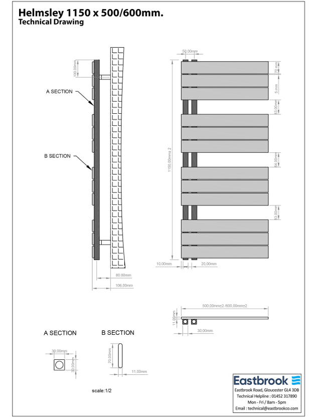 Eastbrook Helmsley Straight Vertical Designer Towel Rail in Matt White